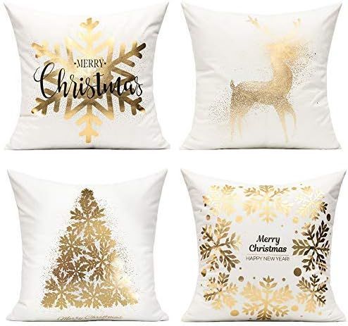 All Smiles Christmas Gold Silver White Pillow Throw Cushion Covers Snowflake Cases 18x18 Home Dec... | Amazon (CA)
