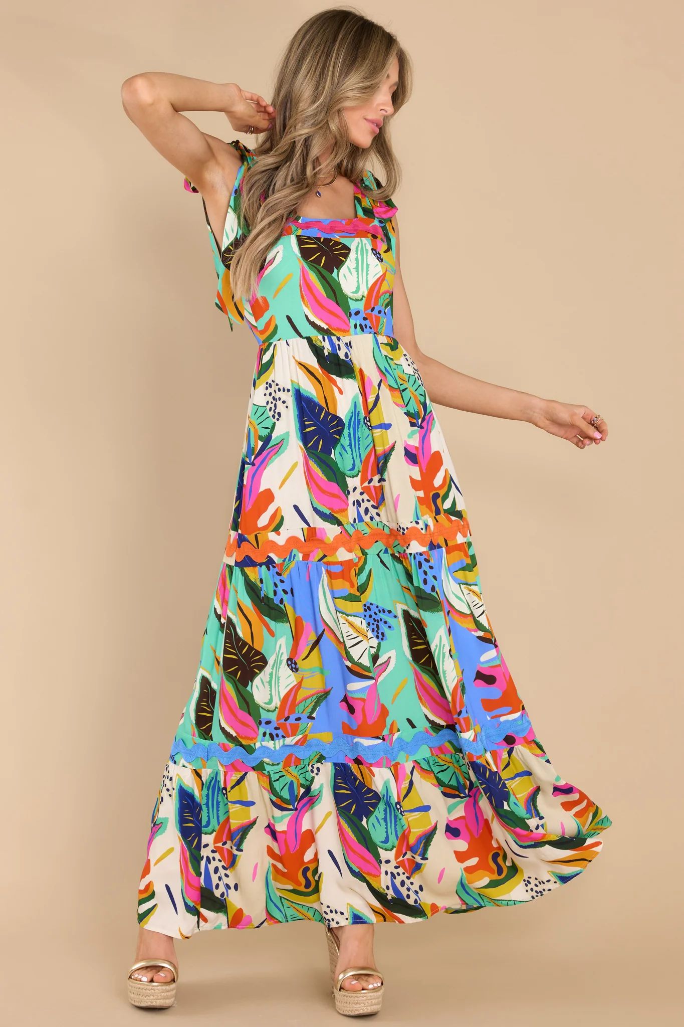 Palms Away Choose Happy Turquoise Multi Print Maxi Dress Green | Red Dress 