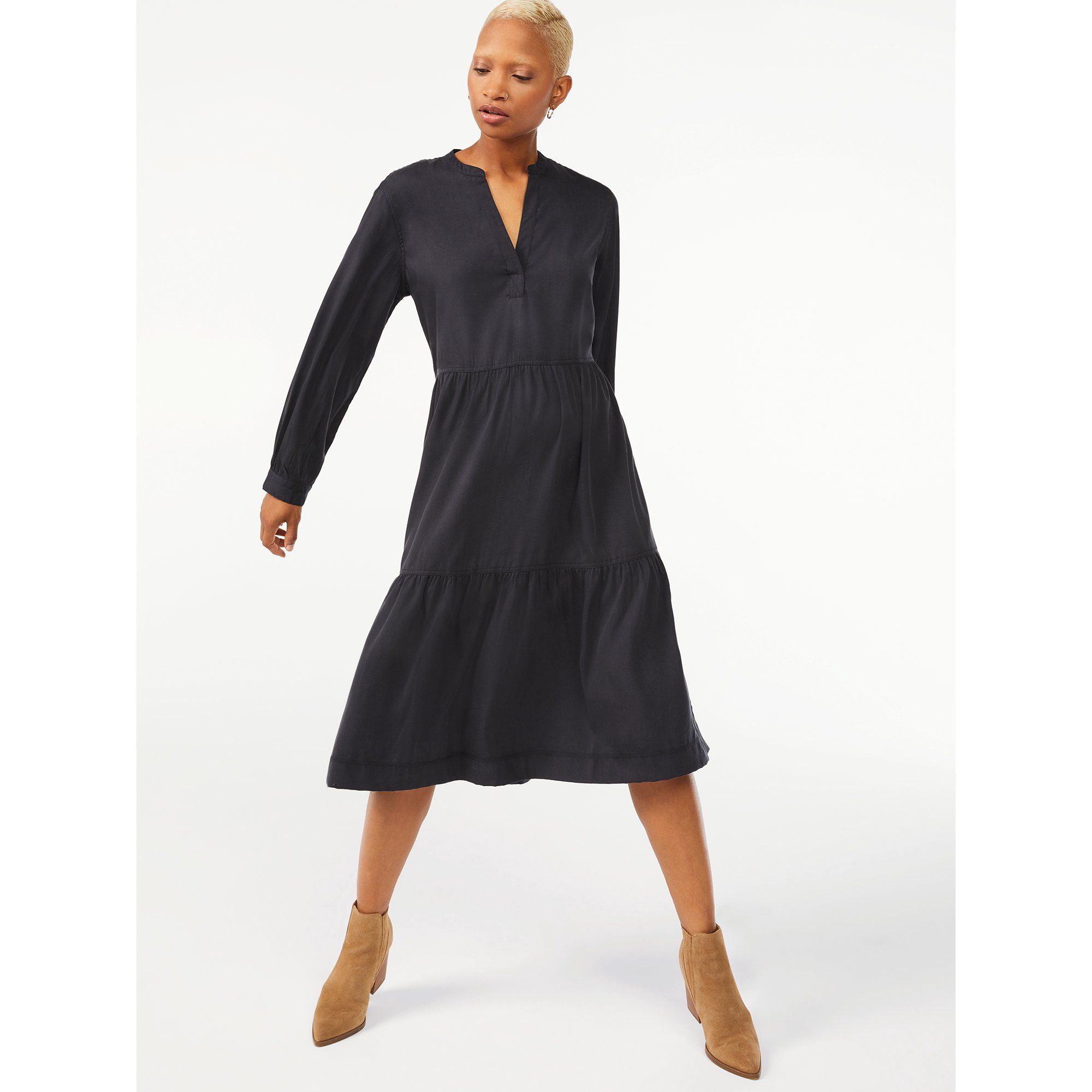 Free Assembly Women's Swing Shirtdress with Long Sleeves | Walmart (US)
