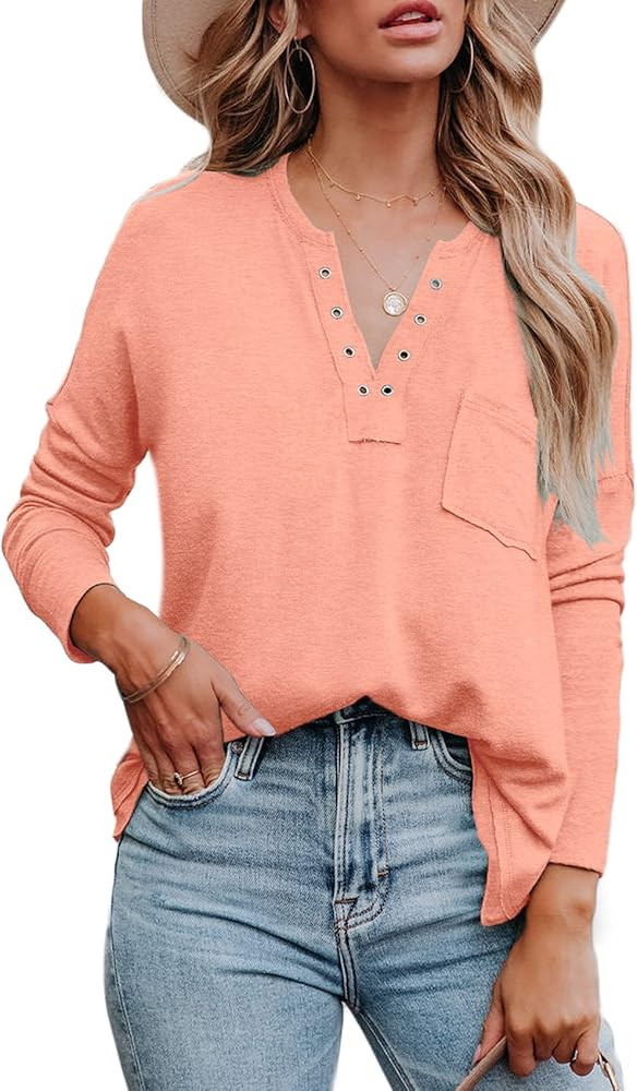 LIYOHON Tunic Tops to Wear with Leggings Oversized T Shirts for Women V Neck Long Sleeve Fall Swe... | Amazon (US)