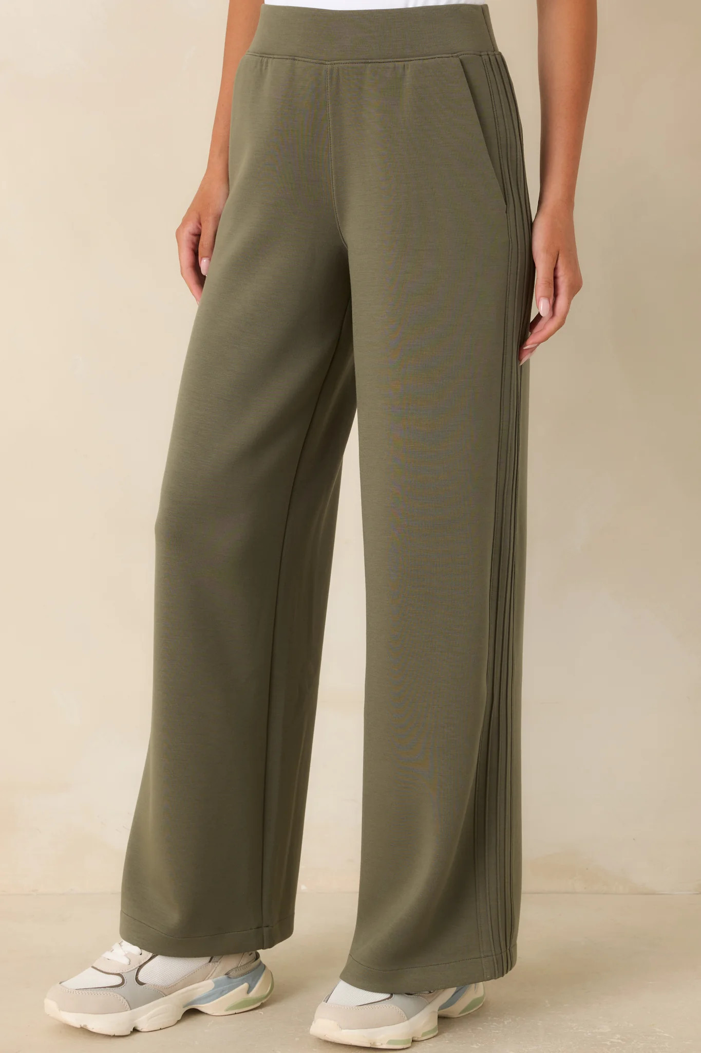 SPANX AirEssentials® Herb Green Pintuck Wide Leg Pant S / Green | Red Dress