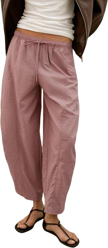Women's Barrel Pants Elasticated Waistband Pants with Pockets Casual Drawstring Track Bottoms | Amazon (US)
