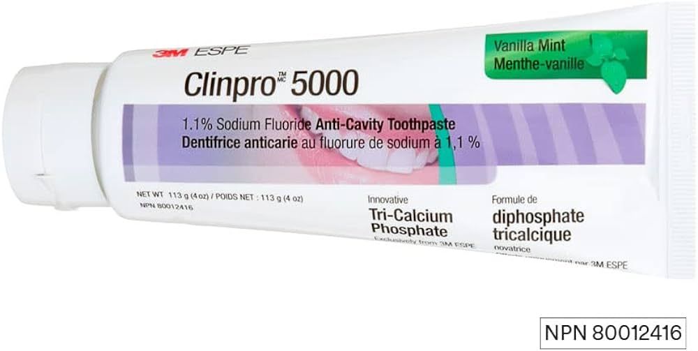 3M Clinpro 5000 Anti-Cavity Toothpaste (1.1% Sodium Fluoride) Vanilla Mint Flavour, 113 g | Amazon (CA)