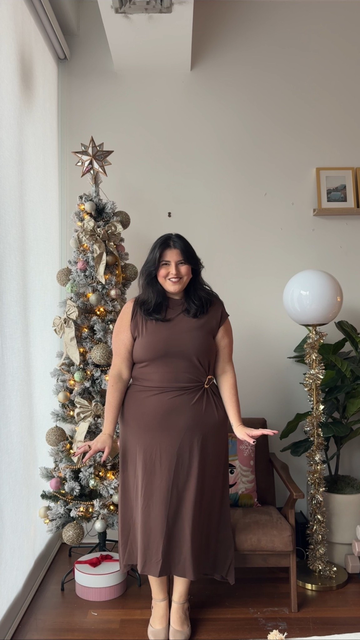 Such a cute outfit idea for holiday events! Chocolate brown is IN right now and this dress is perfect for elevated occasions  

#LTKootd #LTKHoliday #LTKPlusSize