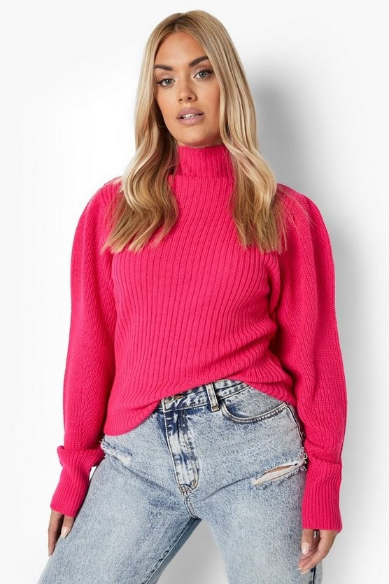 Plus Contrast Stitch Balloon Sleeve Jumper | Boohoo.com (US & CA)