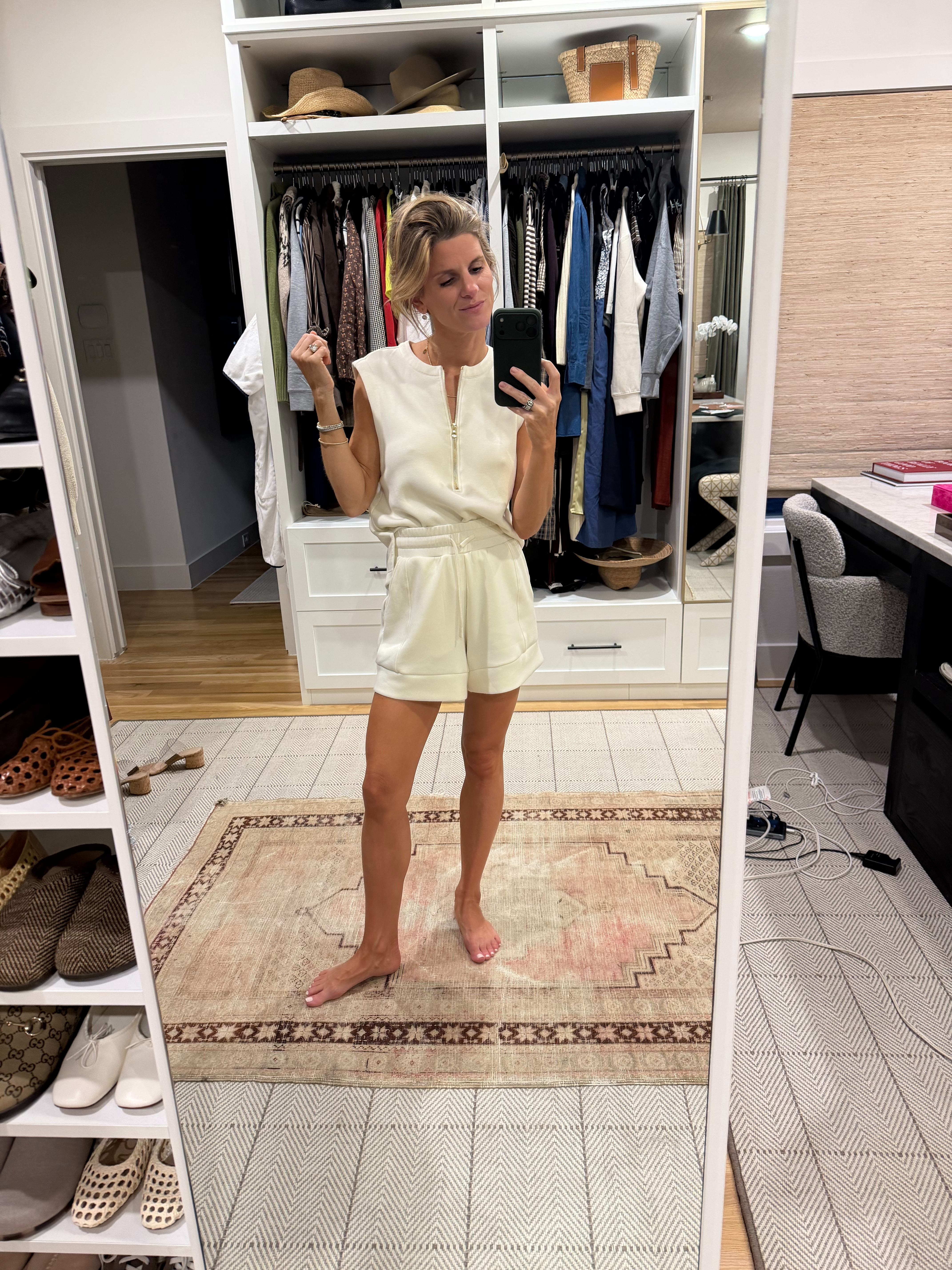 Varley off white shorts set and quarter zip tank (wearing XS in both) 

 