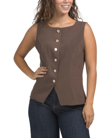 Scoop Neck Vest With Gold Tone Buttons for Women | Polyester/Spandex | Marshalls