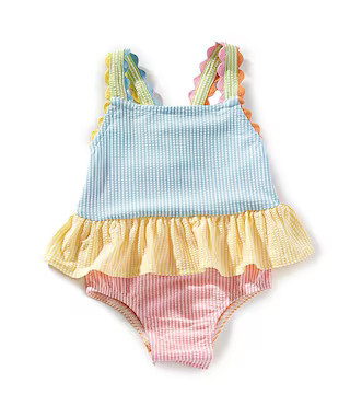 Mud Pie Baby Girls 3-18 Months Color Block Seersucker Swimsuit | Dillard's | Dillard's