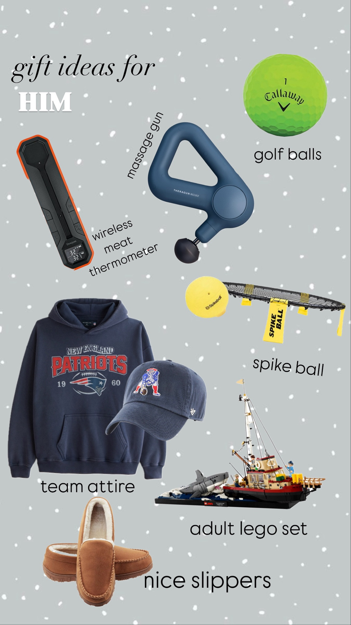 Gift Guide- for him
with all the sales going on right now I thought I would curate a few gift guides to help you find the perfect gift for your loved ones this holiday season 🎄🎅🏼❤️ this one is for the men in your life! we have meat thermometers, adult lego sets (?! why does that sound so fun), massage guns, team attire and supplies for fun outdoor activities! get these items or use them as inspiration 😊 happy shopping!

#LTKSeasonal #LTKGiftGuide #LTKHoliday