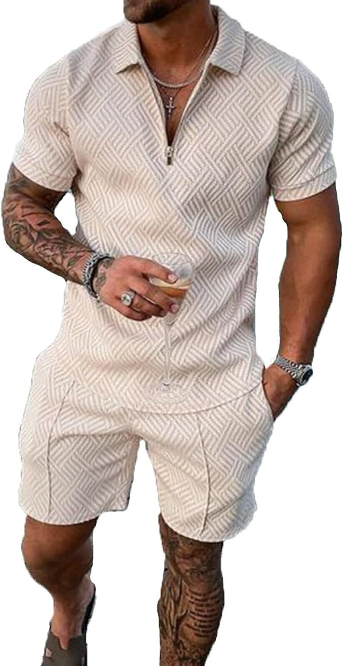 Mens Short Sets 2 Piece Outfits Polo Shirt Fashion Summer Tracksuits Casual Set Short Sleeve and ... | Amazon (US)