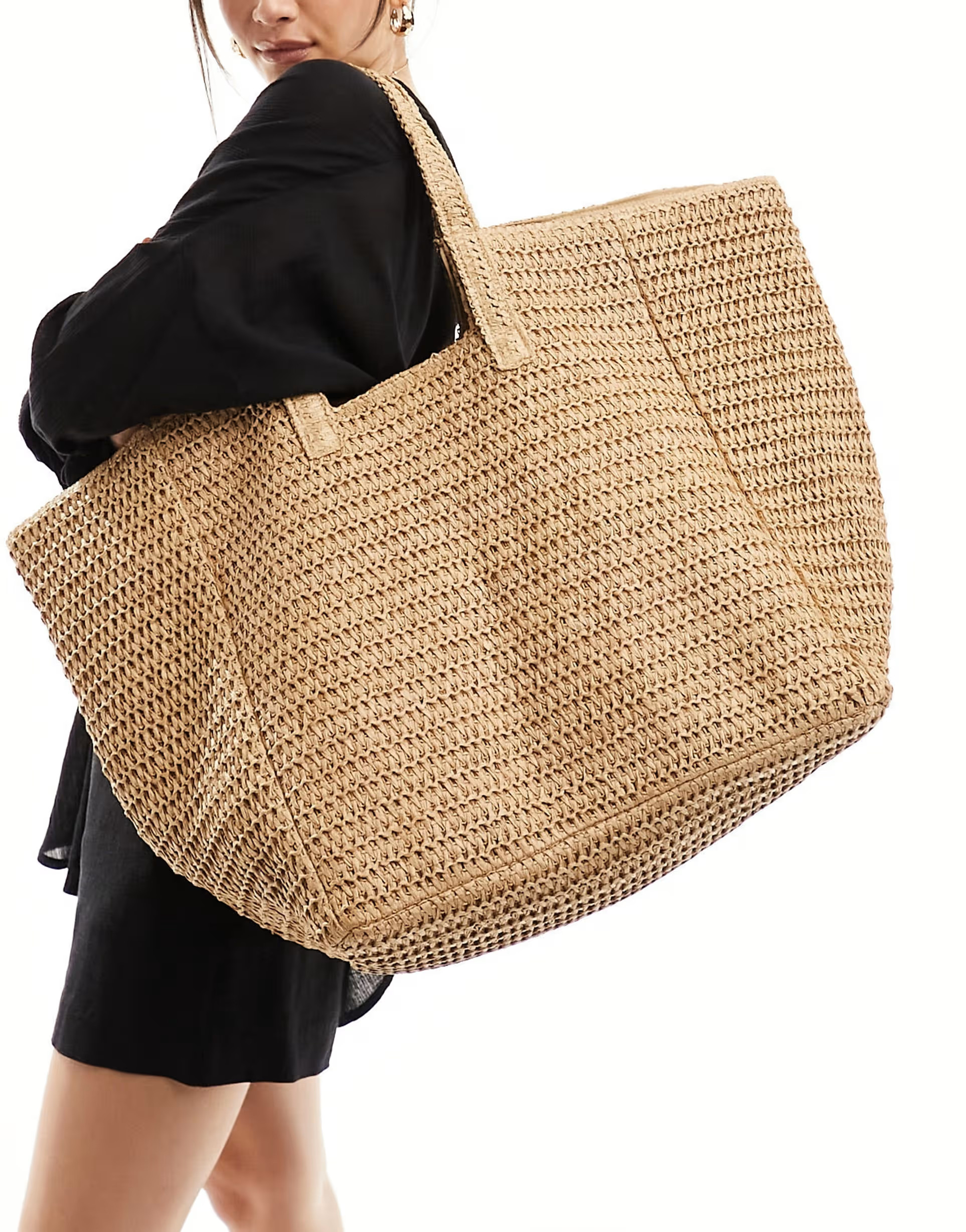 South Beach oversized woven shoulder bag in beige | ASOS | ASOS (Global)