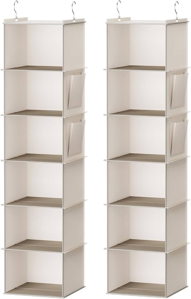 Hanging Closet Organizer, 6-Shelf Closet Hanging Storage Shelves, 2 Packs, Beige | Amazon (US)