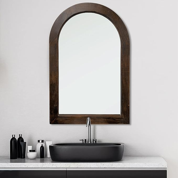 Arched Mirror 24 x 36 Inch,Black Wood Rustic Bathroom Tempered Wall Mirror with Wood Frame,Arch F... | Amazon (US)