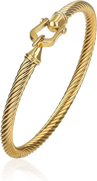 Twisted Cable Wire Bracelets for Women, Stainless Steel Designer Brand Inspired Cuff Bangle Brace... | Amazon (US)