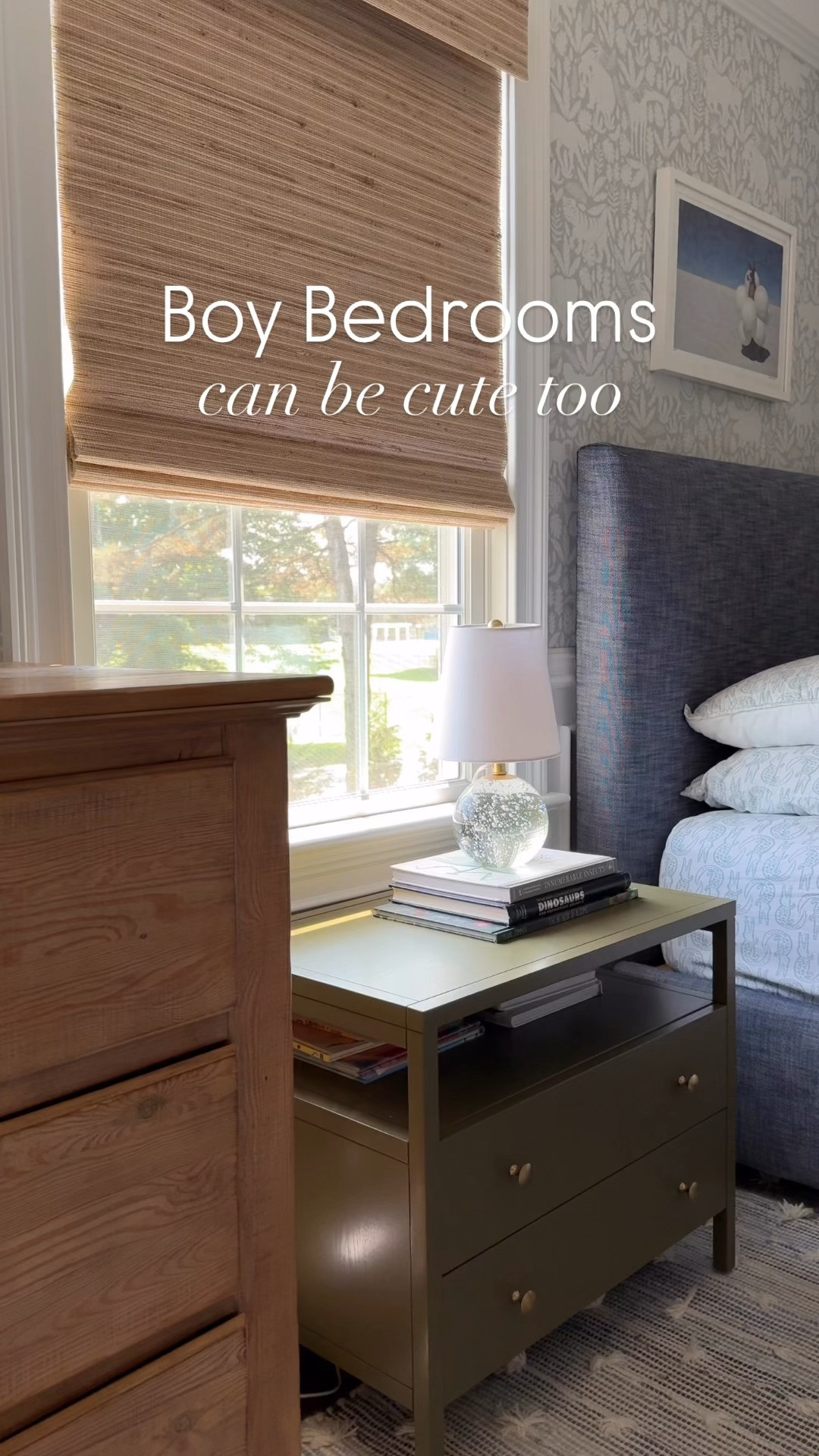 A boy's bedroom can be cute too!! See how I mix pattern and color to make a room feel special (and something that can grow with him over the years...)

Bedside tables on sale right now and you can use my code GIRLONTHEHUDSON for a discount on the woven window shades!!  

 #LTKHome #LTKSaleAlert #LTKKids