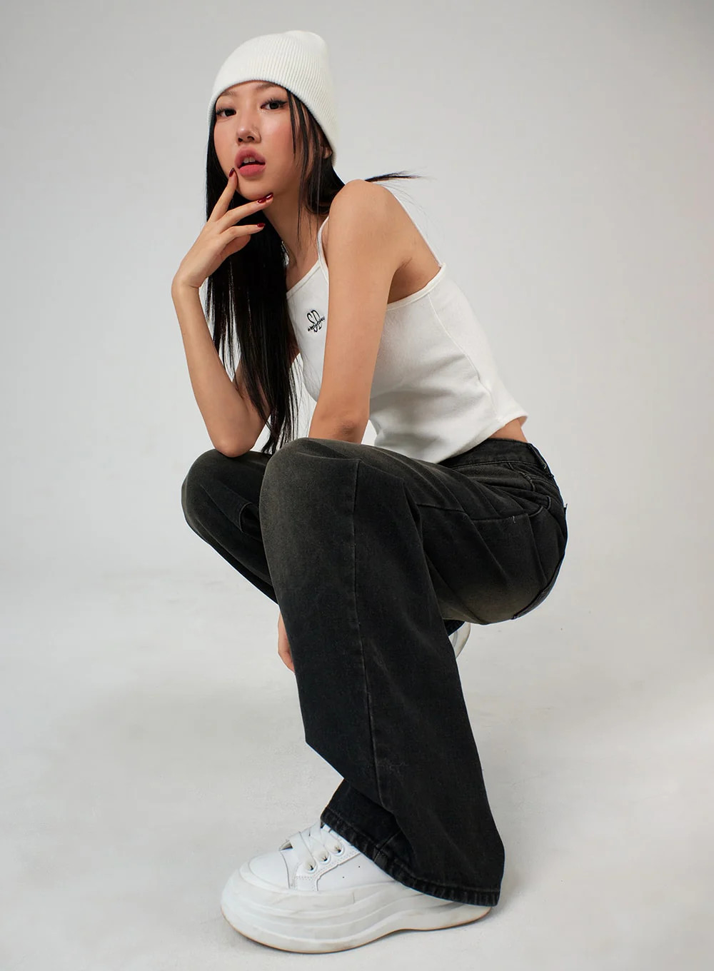 Denim Wide Leg Pants IJ402Black / S | Lewkin