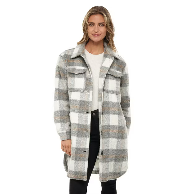 Women's Long Plaid Shirt Shacket Lined Coat - S.E.B. By SEBBY | Target