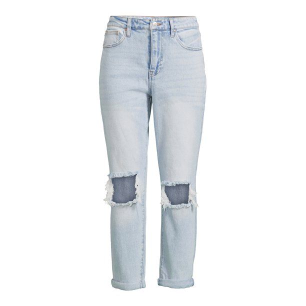 No Boundaries Juniors' Super High Rise Destructed Mom Jeans - Walmart.com | Walmart (US)