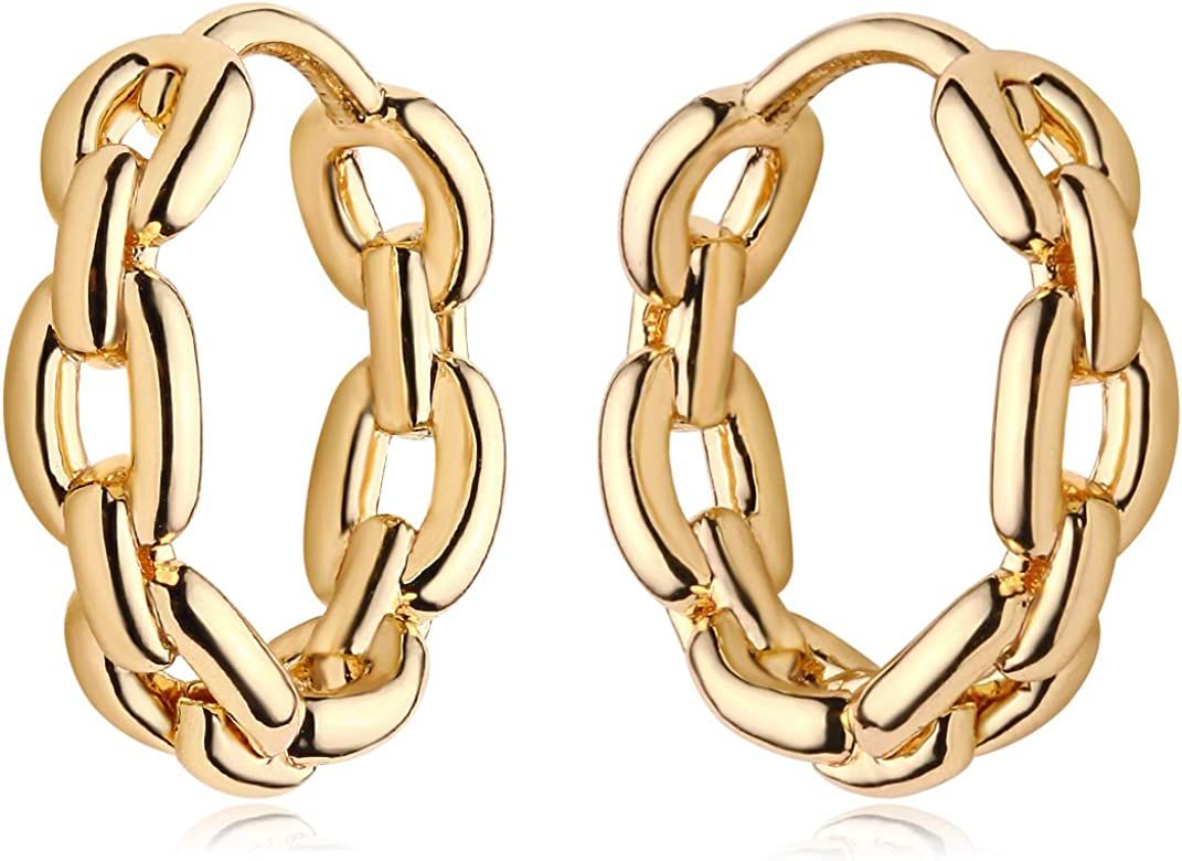 Amazon.com: MYEARS Women Chain Earrings Gold Huggie Hoop Open Wreath Cable Link 14K Gold Filled S... | Amazon (US)