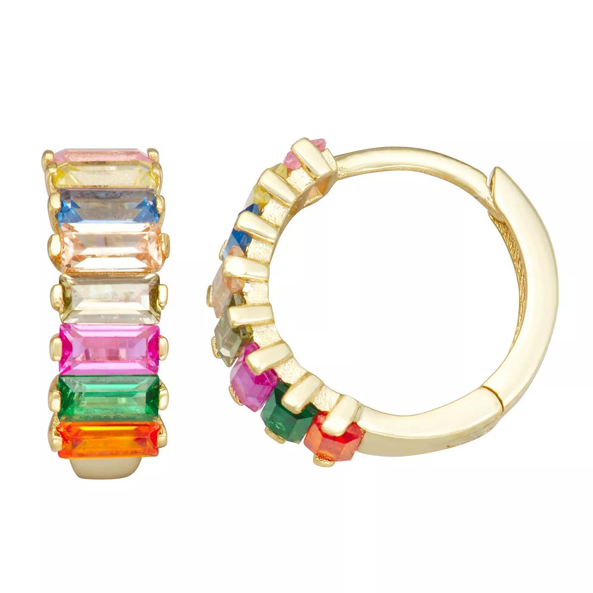18k Gold Over Silver Rainbow Cubic Zirconia Hoop Earrings | Kohl's