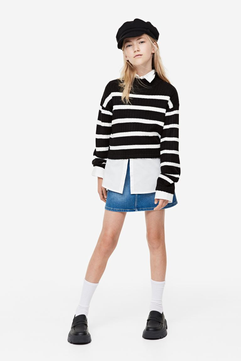 Boxy Rib-knit Sweater - Black/striped - Kids | H&M US | H&M (US + CA)
