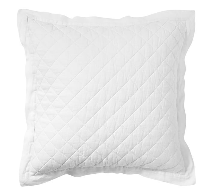 White Belgian Flax Linen Diamond Quilted Sham, Euro | Pottery Barn (US)