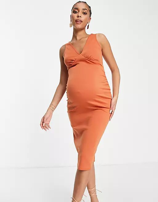 ASOS DESIGN Maternity button back midi dress in rust | ASOS | ASOS (Global)