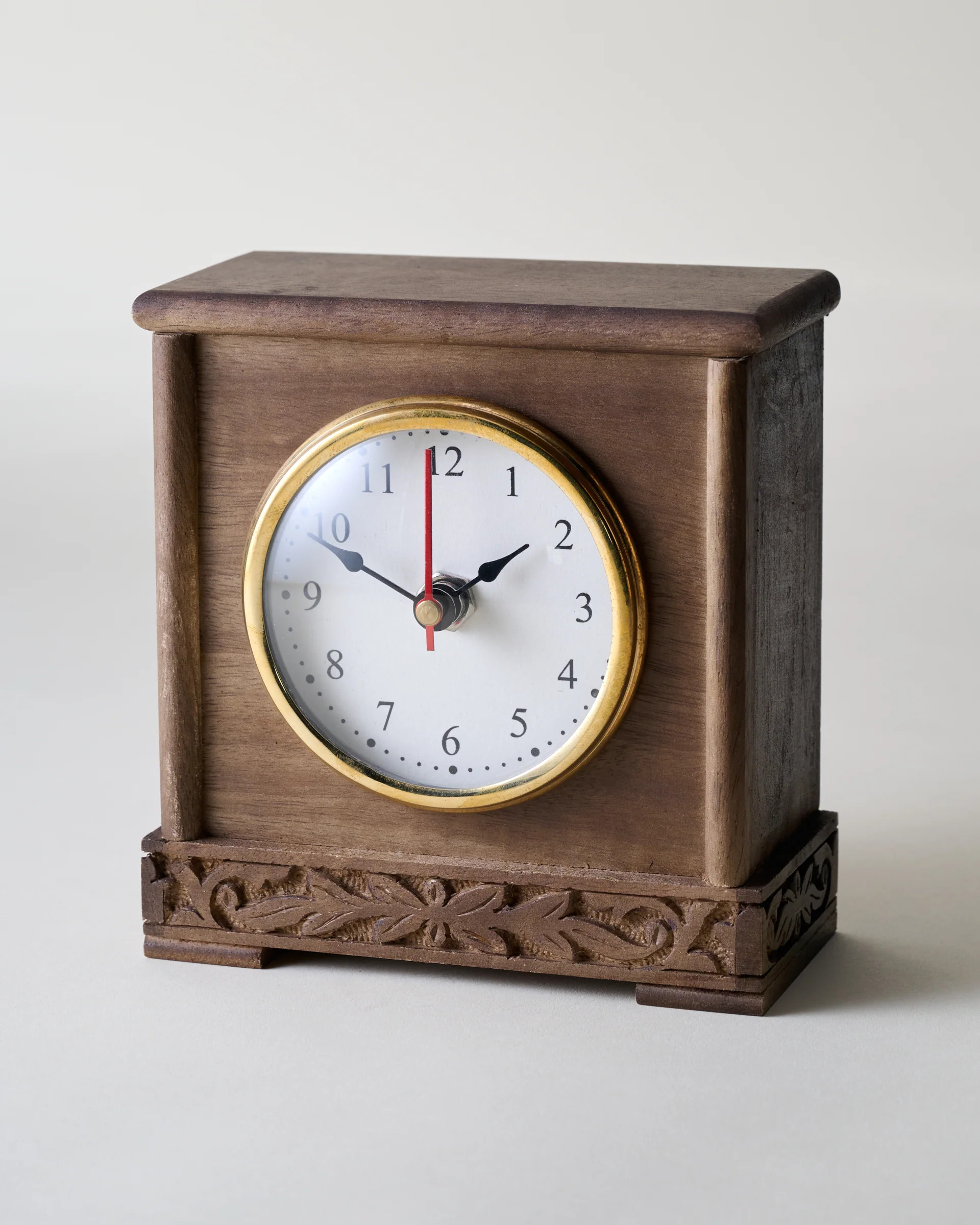 Antiqued Carved Wood Mantel Clock | Magnolia