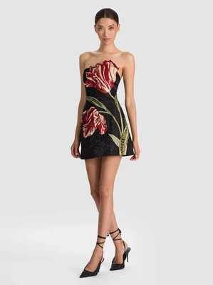 KATIA EMBELLISHED MINI DRESS - SOFT TULIP BLACK | Alice + Olivia