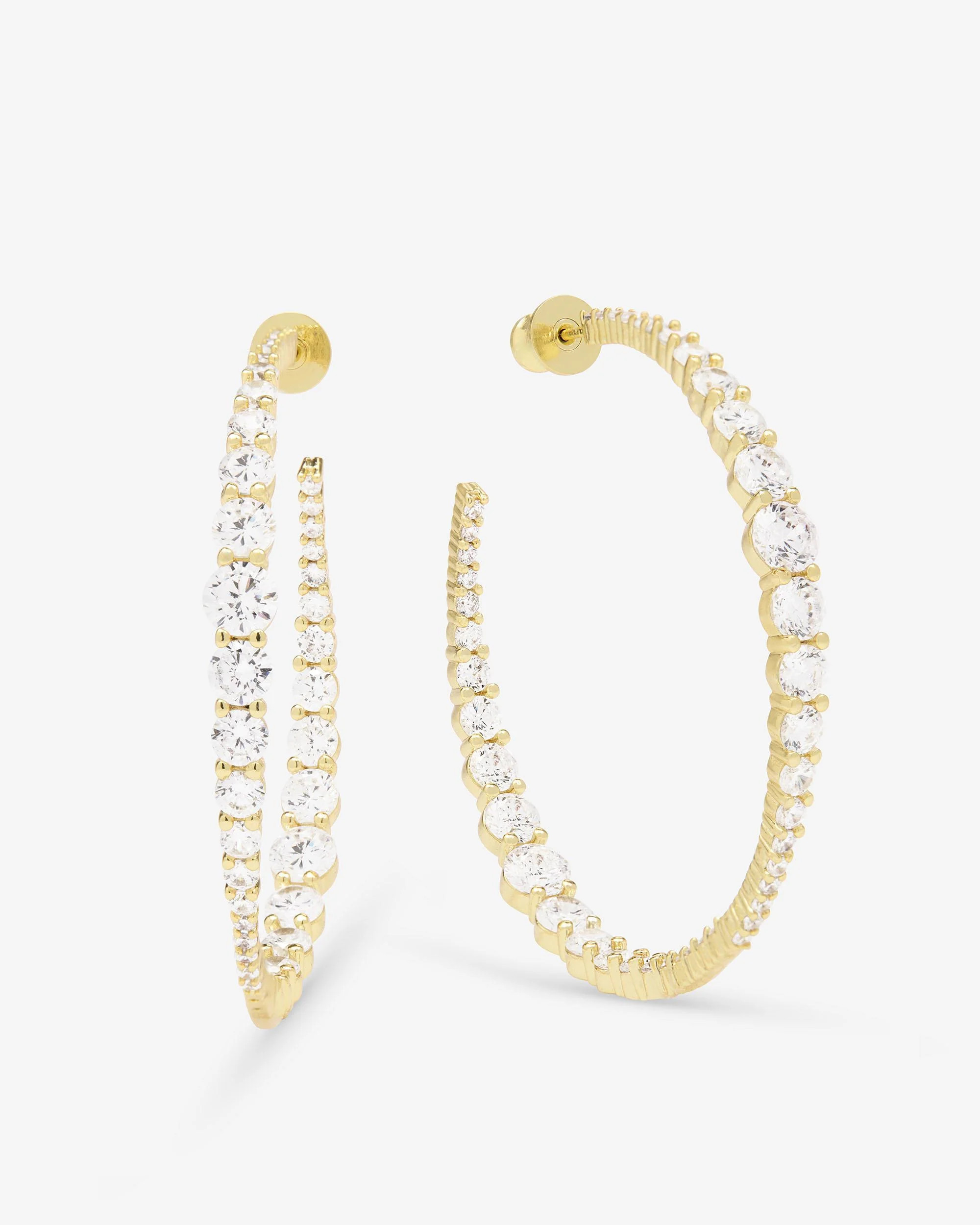 Oh She Fancy"" Graduated Hoops 2"" - Gold|White Diamondettes | Melinda Maria Jewelry