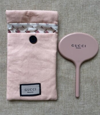 New Women Gucci Beauty Cosmetic Pink Makeup Handle Mirror In Pouch | eBay US