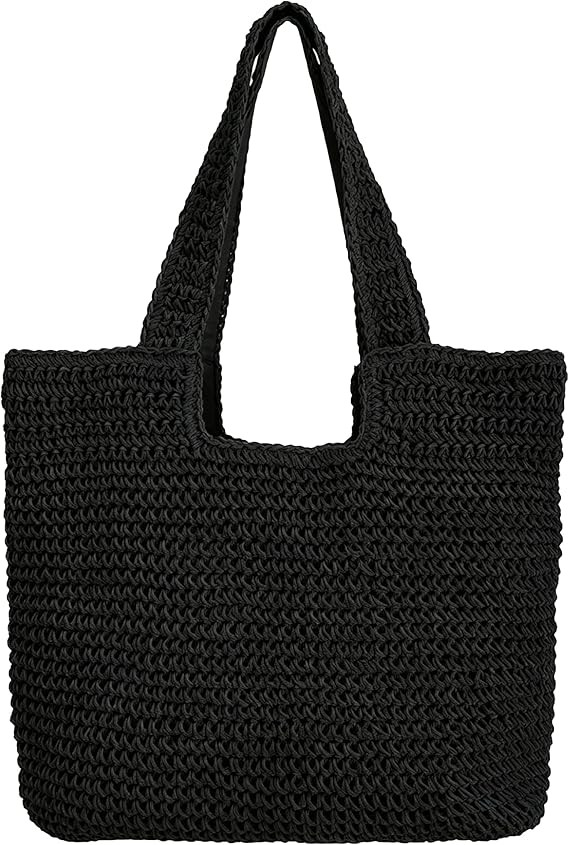 Straw Bags for Women Summer - Raffia Tote Beach Bag with Zipper, Woven Shoulder Purse for Vacatio... | Amazon (US)