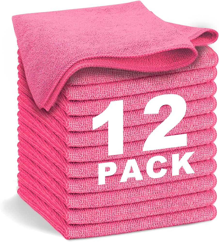 Pink Microfiber Cleaning Cloth 13"x13", Ultra Soft Absorbent Microfiber Cleaning Rags for Houseke... | Amazon (US)