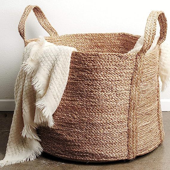 GooBloo Large Woven Storage Basket 100% Jute - 20” x 16” Tall Decorative Jute Rope Basket for... | Amazon (US)