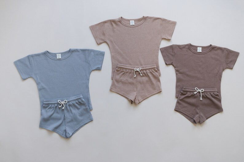 Cotton Waffle-Knit Baby Outfit - Waffle Shirt & Shorts Set - Neutral Baby Clothes | Etsy (US)
