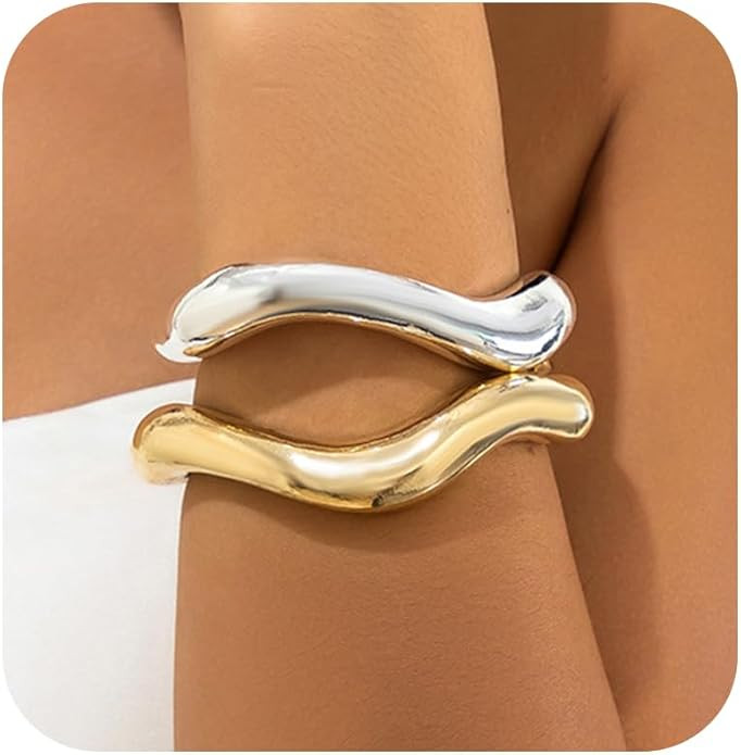 Gold Bangles for Women Non Tarnish Chunky Cuff Bracelets Silver Cuff Bangle Bracelet for Women Gi... | Amazon (US)