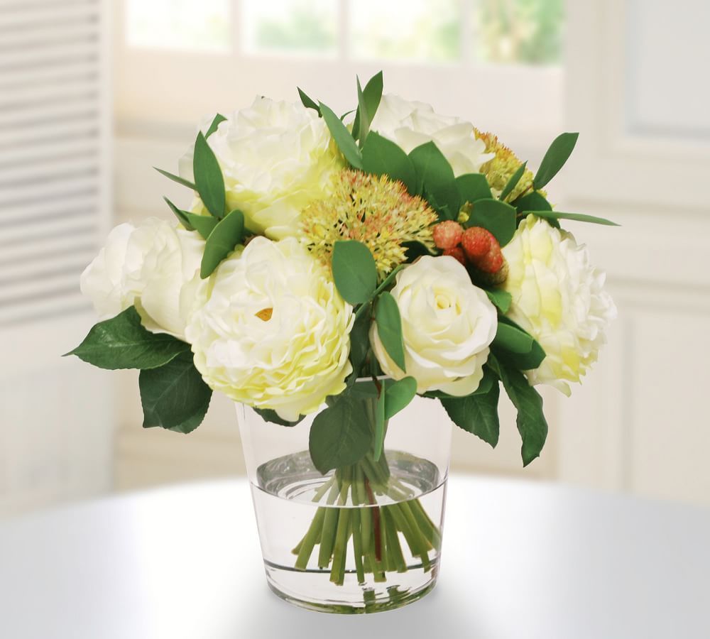 Faux Rose and Eucalyptus in Glass Vase | Pottery Barn (US)