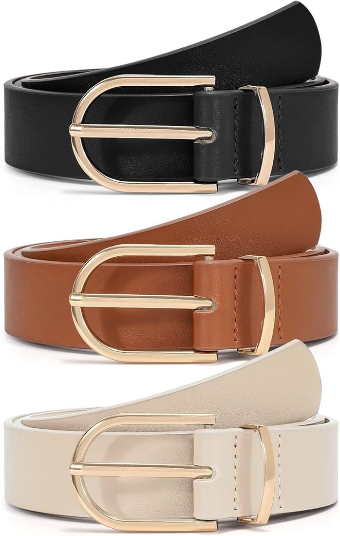 WHIPPY 3 Pack Women's Leather Belts for Jeans Pants with Gold Buckle Fashion Ladies Belt | Amazon (CA)