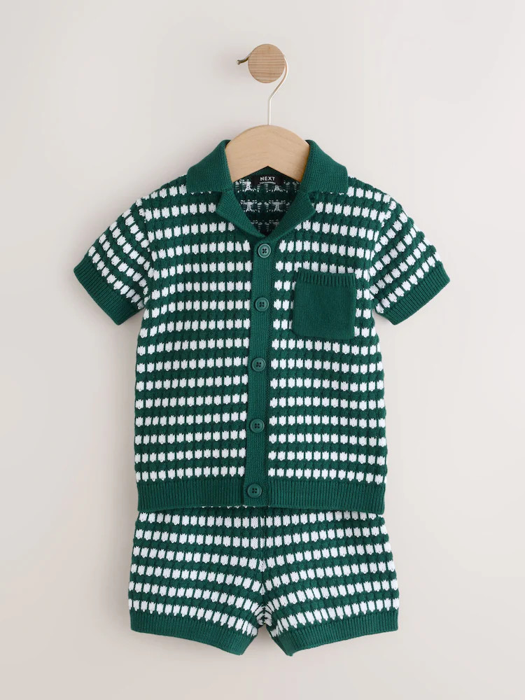 Green Textured Knitted Polo Shirt and Shorts Set (3mths-10yrs) | Next EU