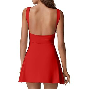 QINSEN Womens Open Back Tennis Dress Sleeveless Built in Shorts Golf Athletic Dress with Pockets | Amazon (US)