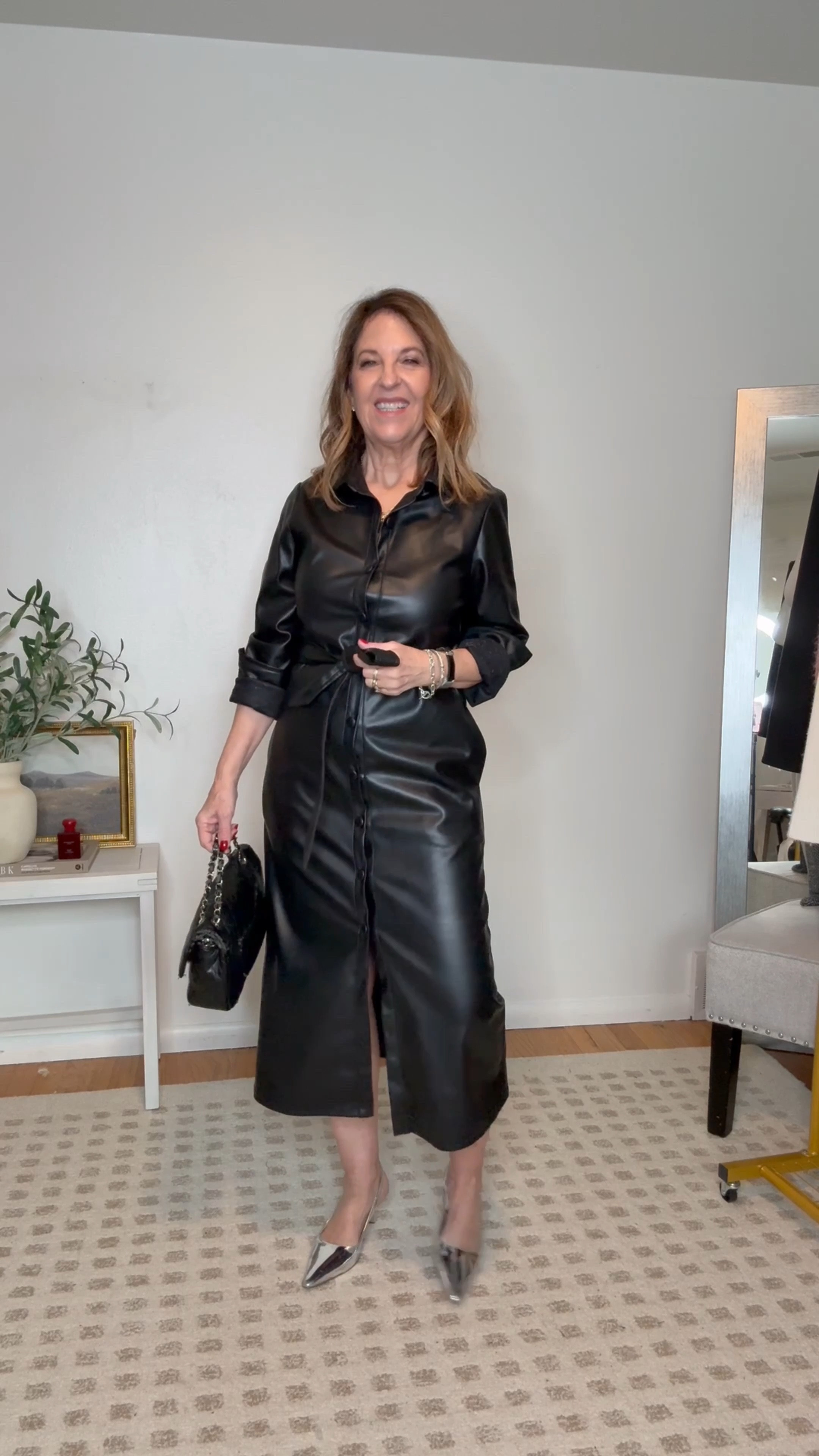 Wear what makes you feel stylish and chic! I'm 65 and here are a few outfits I'm wearing this week! 

A faux leather dress is versatile. It can be dressed up with jewelry or dressed down with a red sweater tied over the shoulders. 

Wear this lace top with jeans, a skirt, trousers, or a slip-dress. Add Burgundy shoes! 

This blazer is a staple in my wardrobe. Amd dresses up any outfit. Plus, I added silver slingbacks for a shine. ✨

#LTKWatchNow #LTKOver40 #LTKHoliday