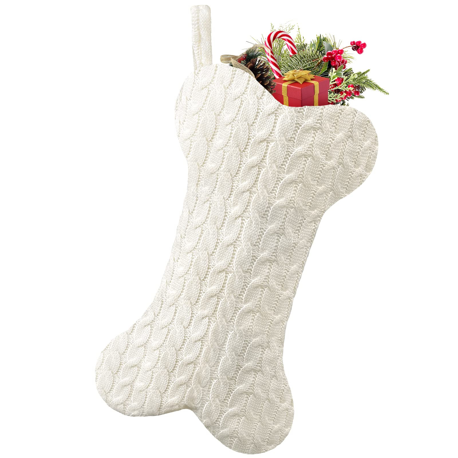 Malier Dog Christmas Stocking, Knit White Christmas Stocking for Dogs, Bone Shape Dog Stocking Ch... | Amazon (US)