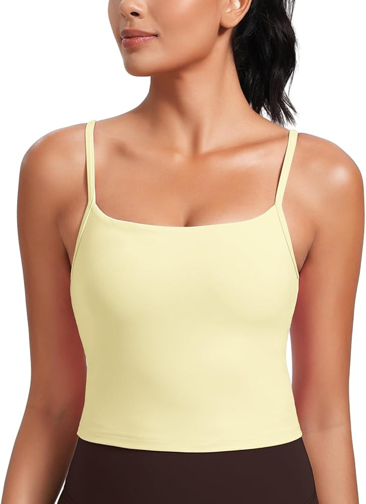 HeyNuts Cropped Cami Tank Top for Womens, Square Neck Spaghetti Strap Low Impact Yoga Longline Sp... | Amazon (US)
