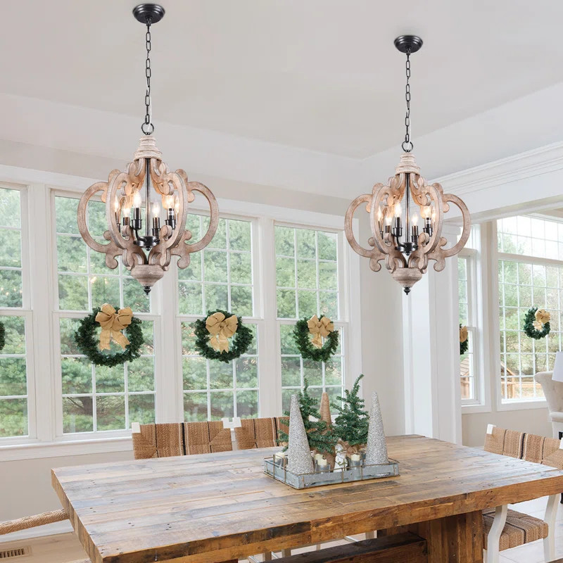 Kacie 6 - Light Wood Dimmable Lantern Geometric Chandelier | Wayfair North America