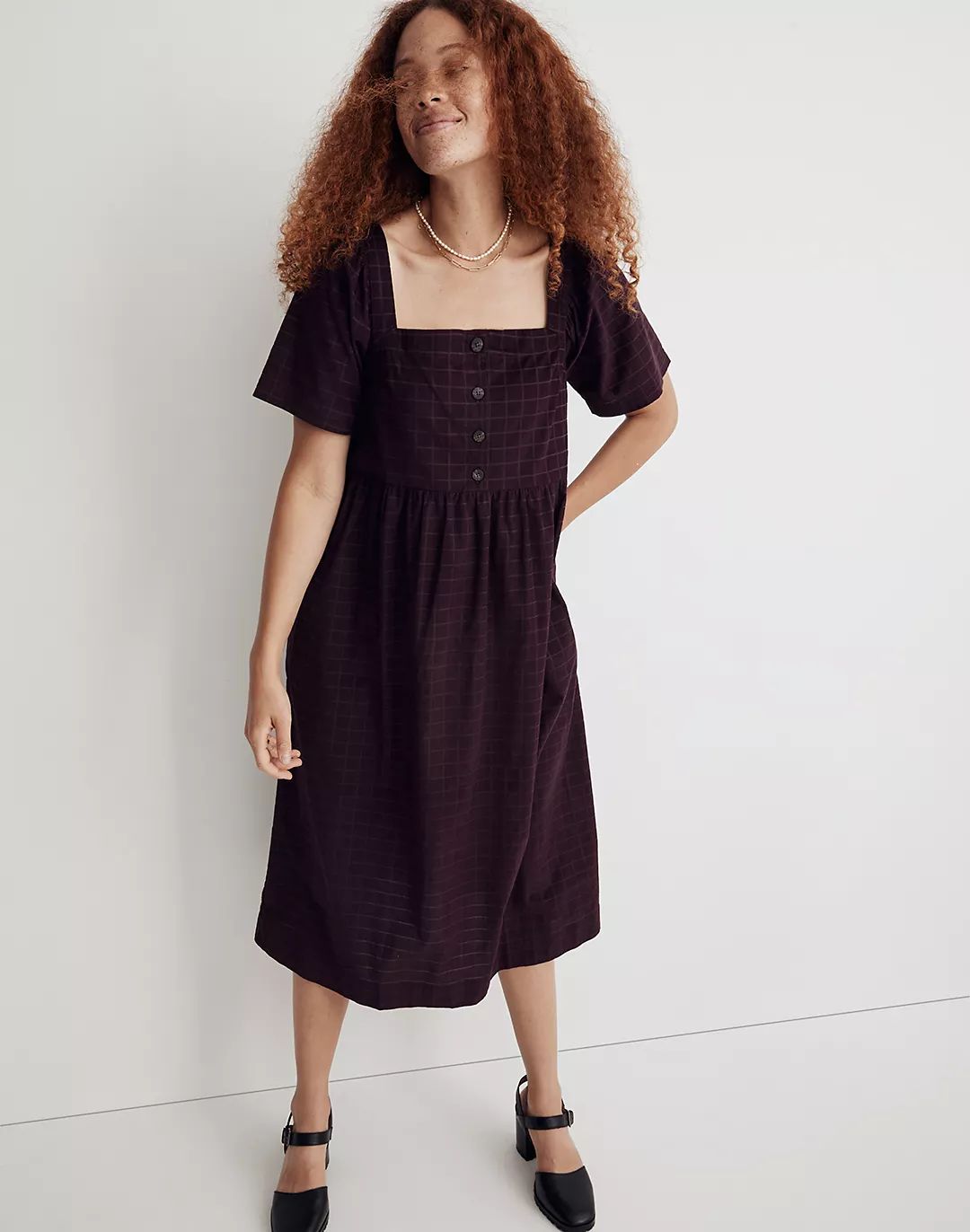 Corduroy Square-Neck Midi Dress in Windowpane | Madewell