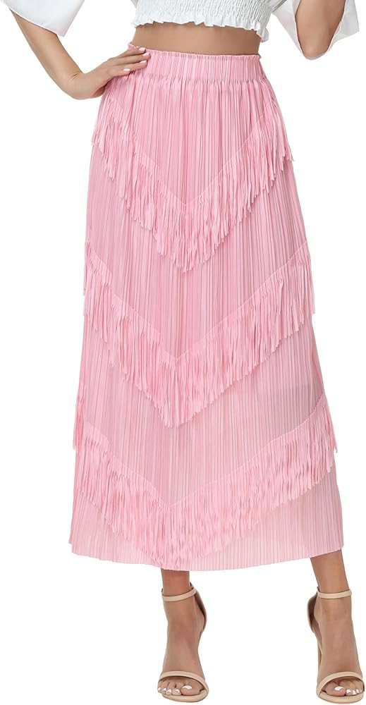 Kisidoo Elegant Long Fringe Skirt for Women,High Waist Boho Midi Maxi Skirt with Artistic Tassel ... | Amazon (US)