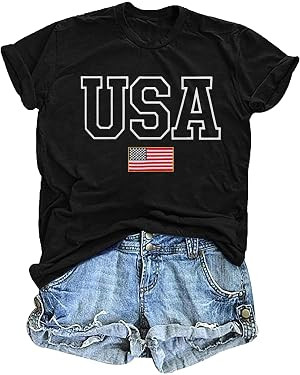 Embroidery USA Flag Shirts for Women 4th of July Graphic Tshirts Short Sleeve Blouse Tees | Amazon (US)