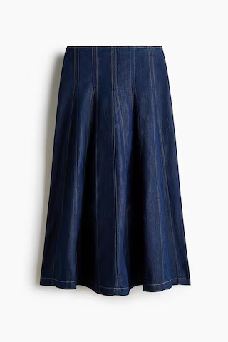 H & M - Pleated Denim Skirt - Dark Denim Blue | H&M (US, CA, MX)