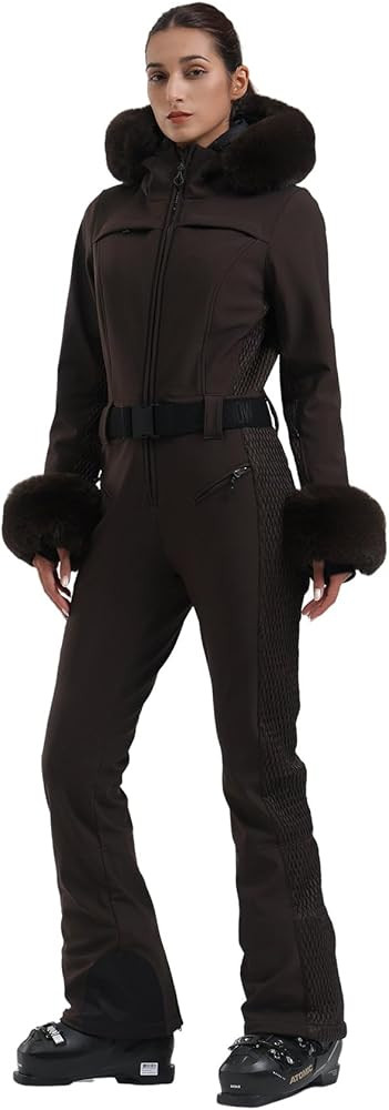 GSOU SNOW Ski Suit Womens One Piece Snowsuit Snowboard Jacket Slim Snow Jumpsuit Faux Fur Ski Out... | Amazon (US)