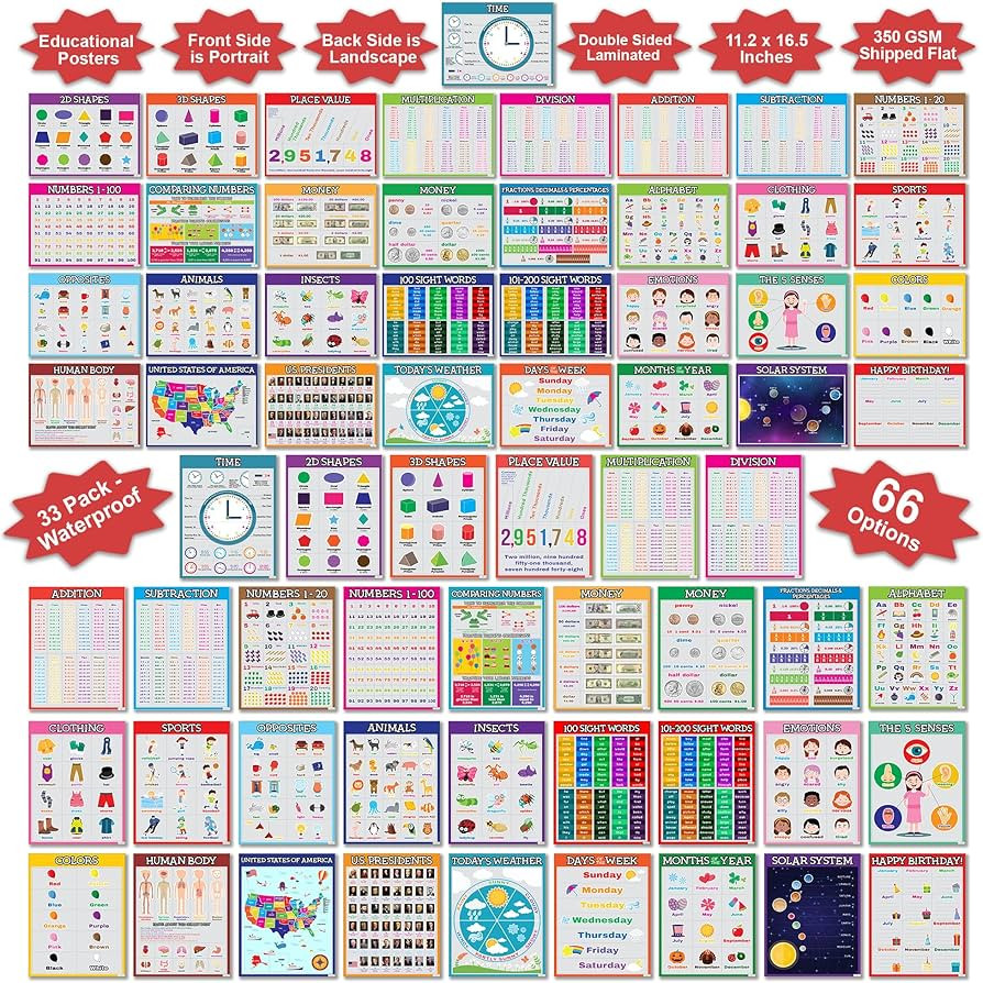 Flora Maria Shop 33 Set Educational Posters for Toddlers 1-3 - 66 Options For Learning Poster for... | Amazon (US)